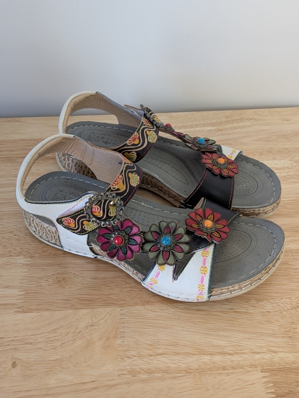 Spring Step L'artiste Nadira Floral Leather Sandal Size 37/7 Art To Wear